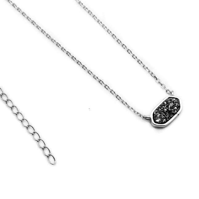 Black Druzy Hexagon Necklace - Allyanna GiftsNECKLACE