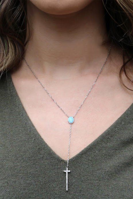 Blue Opal Sterling Silver Cross Necklace - Allyanna GiftsNECKLACE