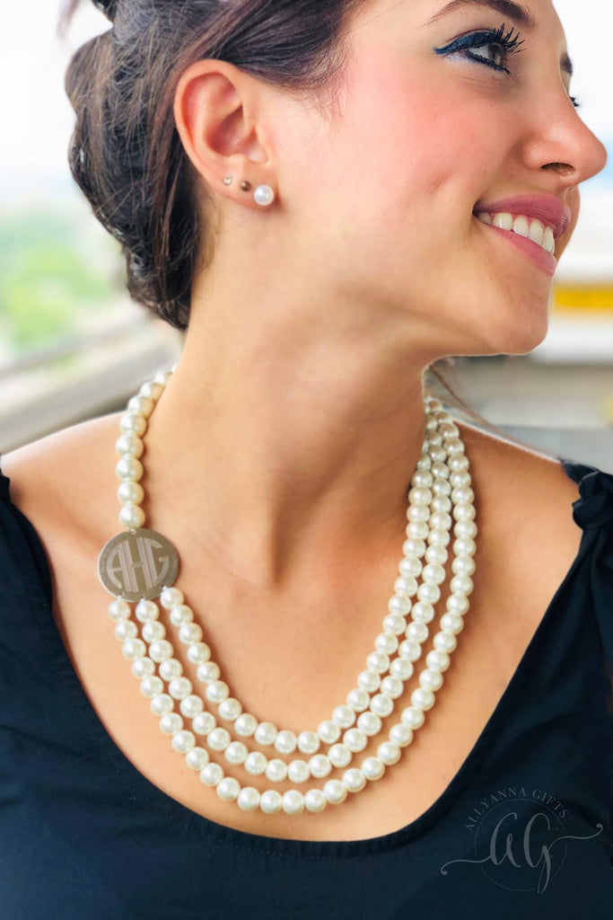 Classic Layered Engravable Pearl Necklace - Allyanna GiftsMONOGRAM + ENGRAVING