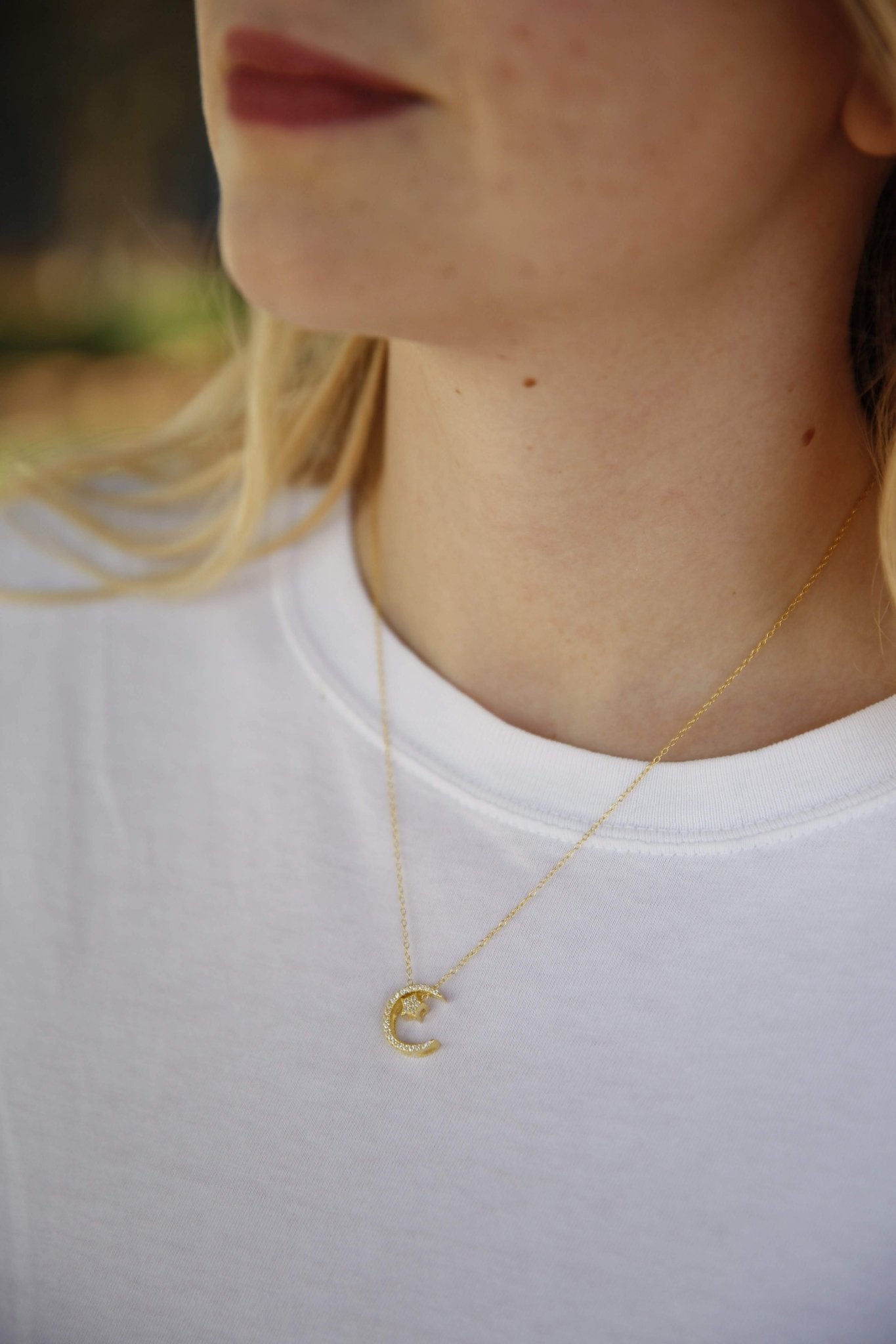 Crescent x Star Cz Necklace - Allyanna GiftsNECKLACE