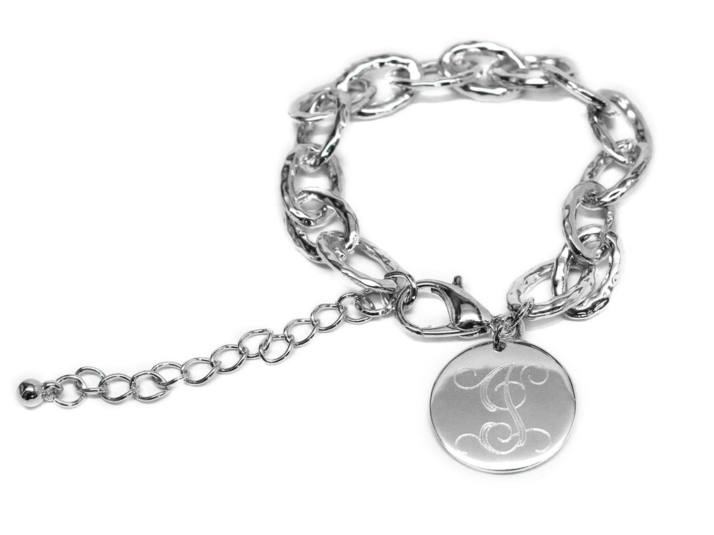 Designer Inspired Hammered Bracelet with Monogrammed Disc - Allyanna GiftsMONOGRAM + ENGRAVING