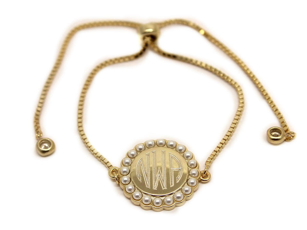Engravable Gold Sterling Silver Pearl Tassel Bracelet - Allyanna GiftsMONOGRAM + ENGRAVING