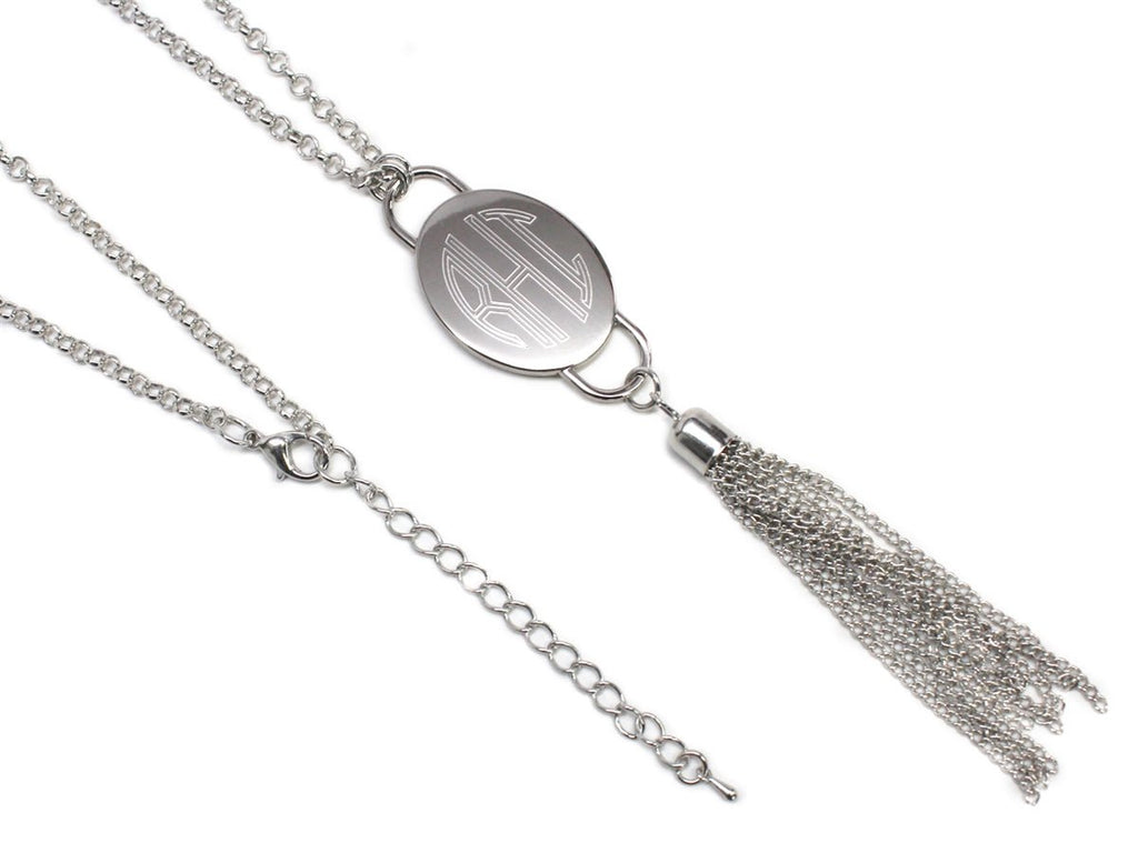 Engravable Oval Tassel Necklace - Allyanna GiftsMONOGRAM + ENGRAVING