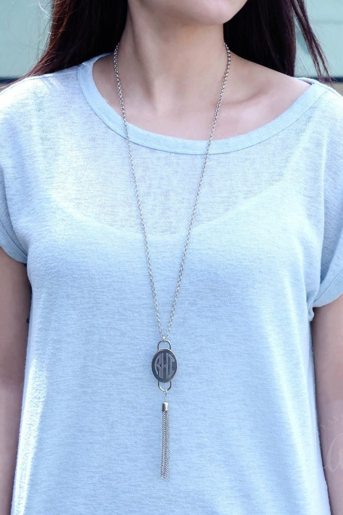 Engravable Oval Tassel Necklace - Allyanna GiftsMONOGRAM + ENGRAVING