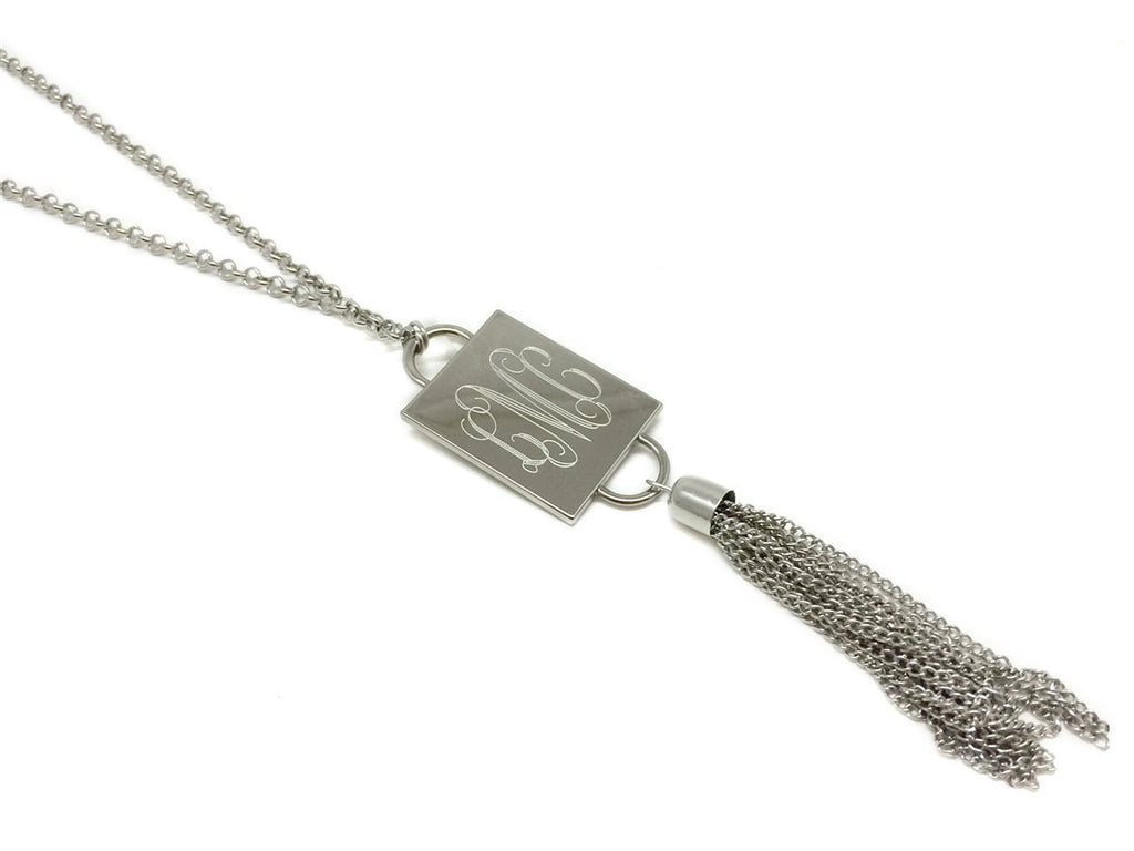 Engravable Rectangle Tassel Necklace - Allyanna GiftsMONOGRAM + ENGRAVING