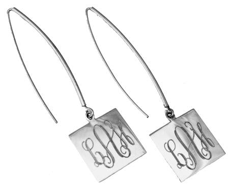 Engravable Square German Silver Long Wire Earrings - Allyanna GiftsEARRINGS