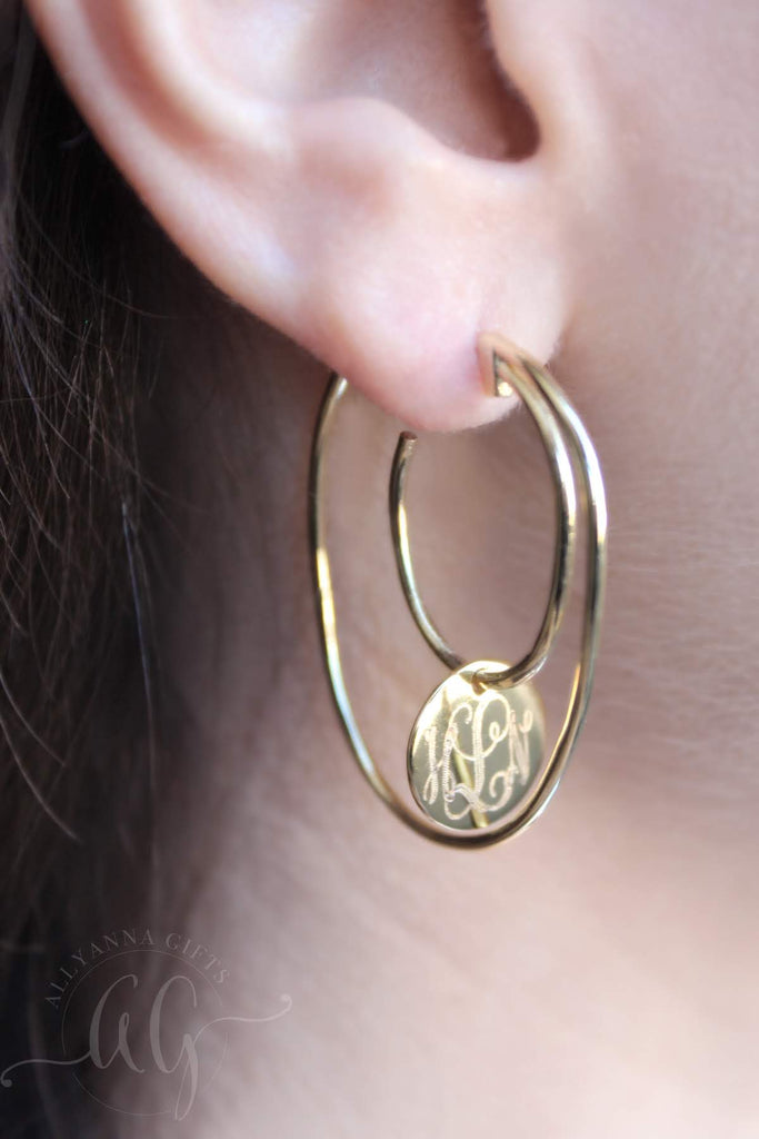 Engraved Disc Double Hoop Earrings - Allyanna GiftsMONOGRAM + ENGRAVING