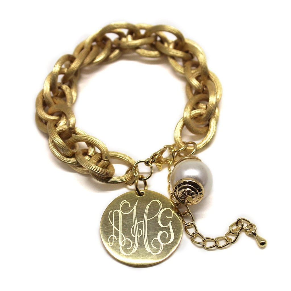 Engraved Link Pearl Bracelet - Allyanna GiftsMONOGRAM + ENGRAVING