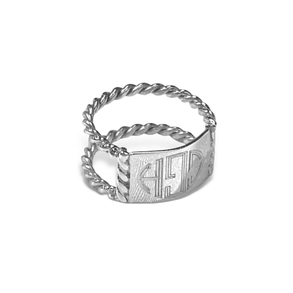 German Silver Engravable Plane Ring with Double Rope Band - Allyanna Gifts