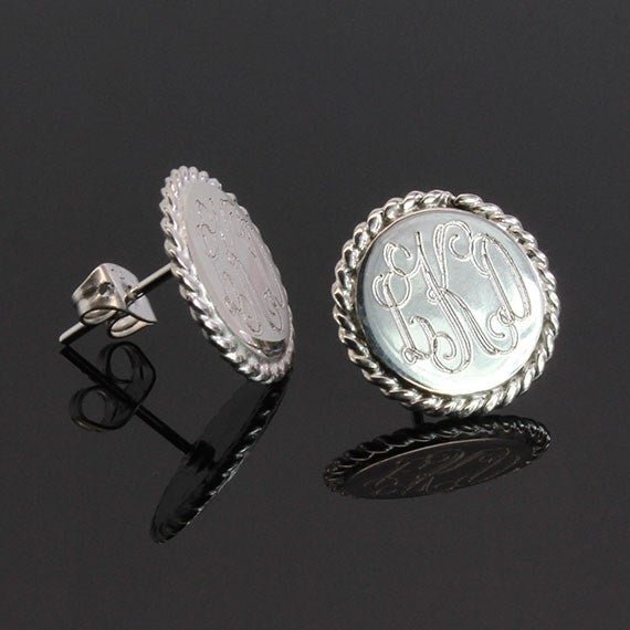German Silver Monogram Earrings - Allyanna GiftsMONOGRAM + ENGRAVING