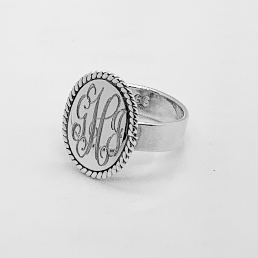 German Silver Oval Engravable Ring with Rope Edge - Allyanna Gifts