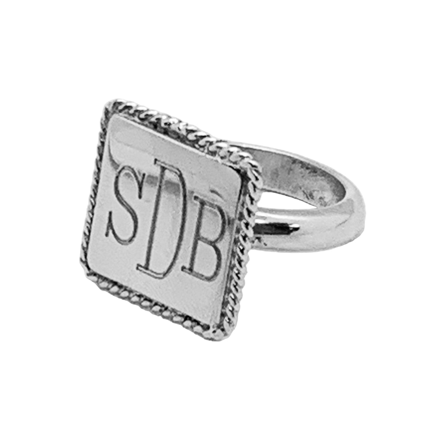 German Silver Square Engravable Rings with Rope Edge - Allyanna Gifts