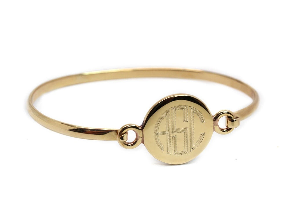 Gold Circle Engravable German Silver Bracelet - Allyanna GiftsMONOGRAM + ENGRAVING