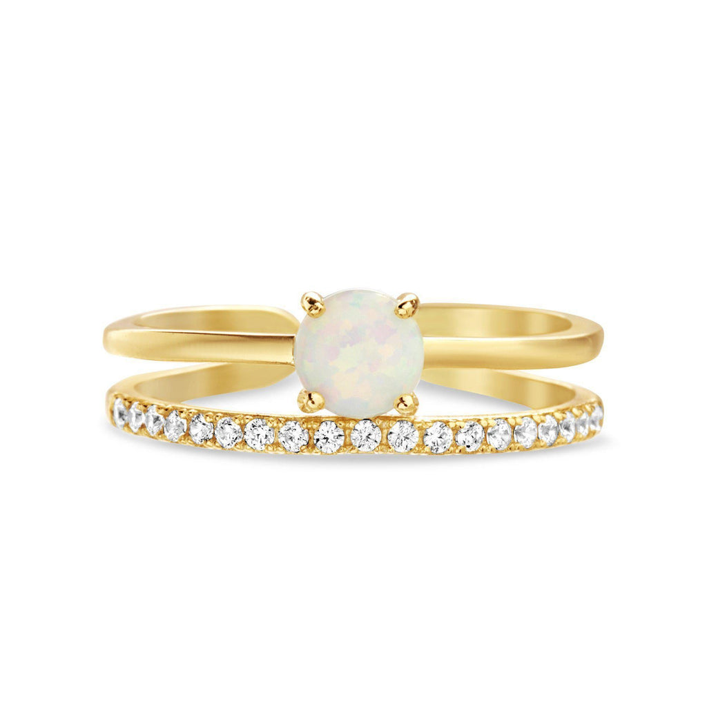 Gold Opal Center W/ CZ Row Open Works Ring - Allyanna GiftsRINGS