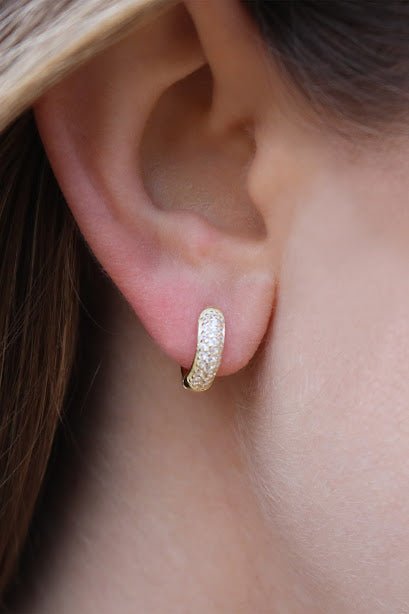 Half CZ Stone Detailed Small Hoop Earrings - Allyanna GiftsEARRINGS