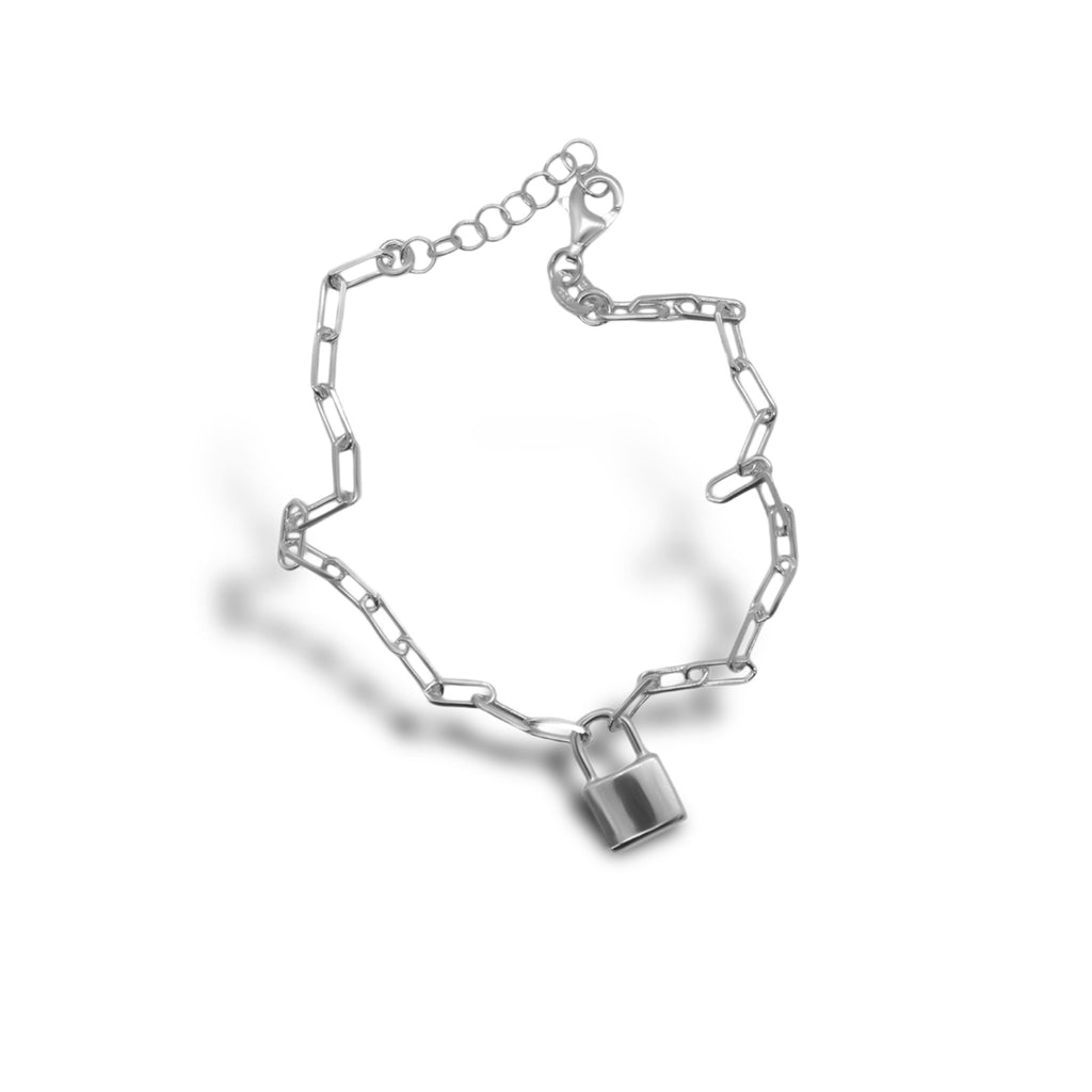 Italian Sterling Silver Paper Clip Bracelet with Lock Charm - Allyanna GiftsBRACELETS
