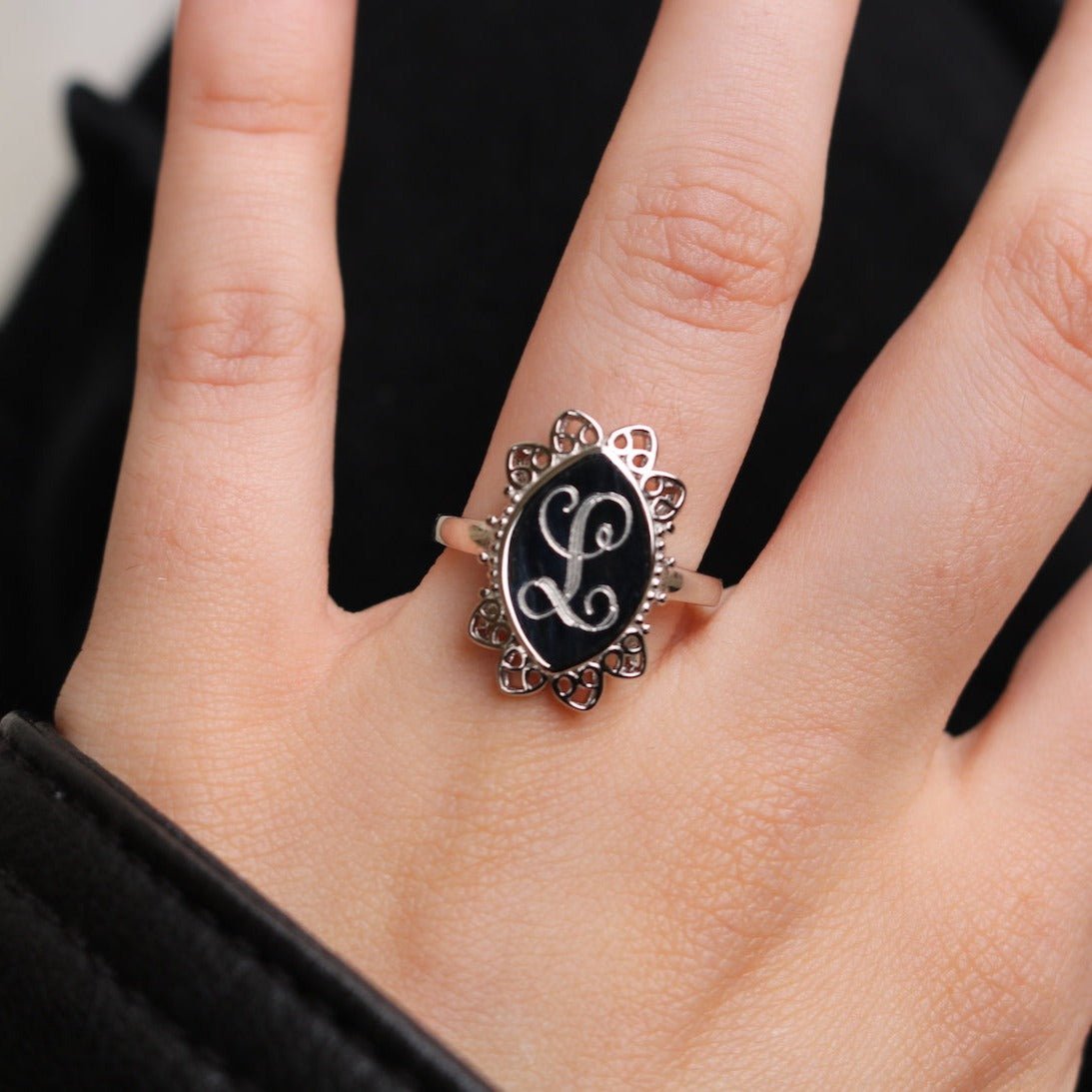 Long Oval Flower Engravable Ring - Allyanna GiftsRINGS