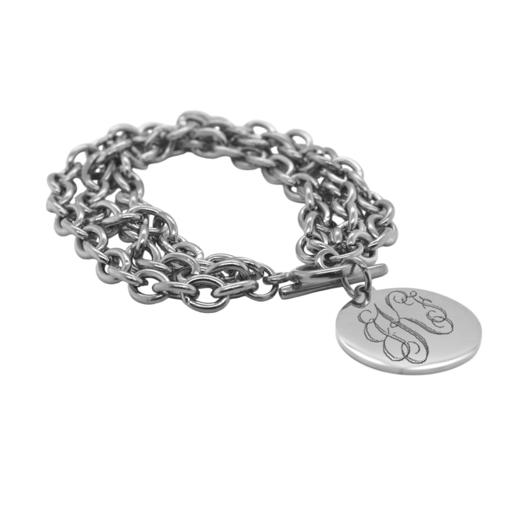 Stainless Oval Link Triple Link Pattern Engravable Bracelet - Allyanna GiftsMONOGRAM + ENGRAVING