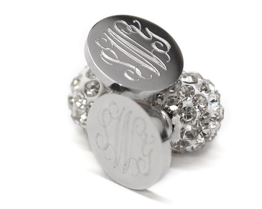 Stainless Steel Monogram Earrings with Crystal Backs - Allyanna GiftsMONOGRAM + ENGRAVING