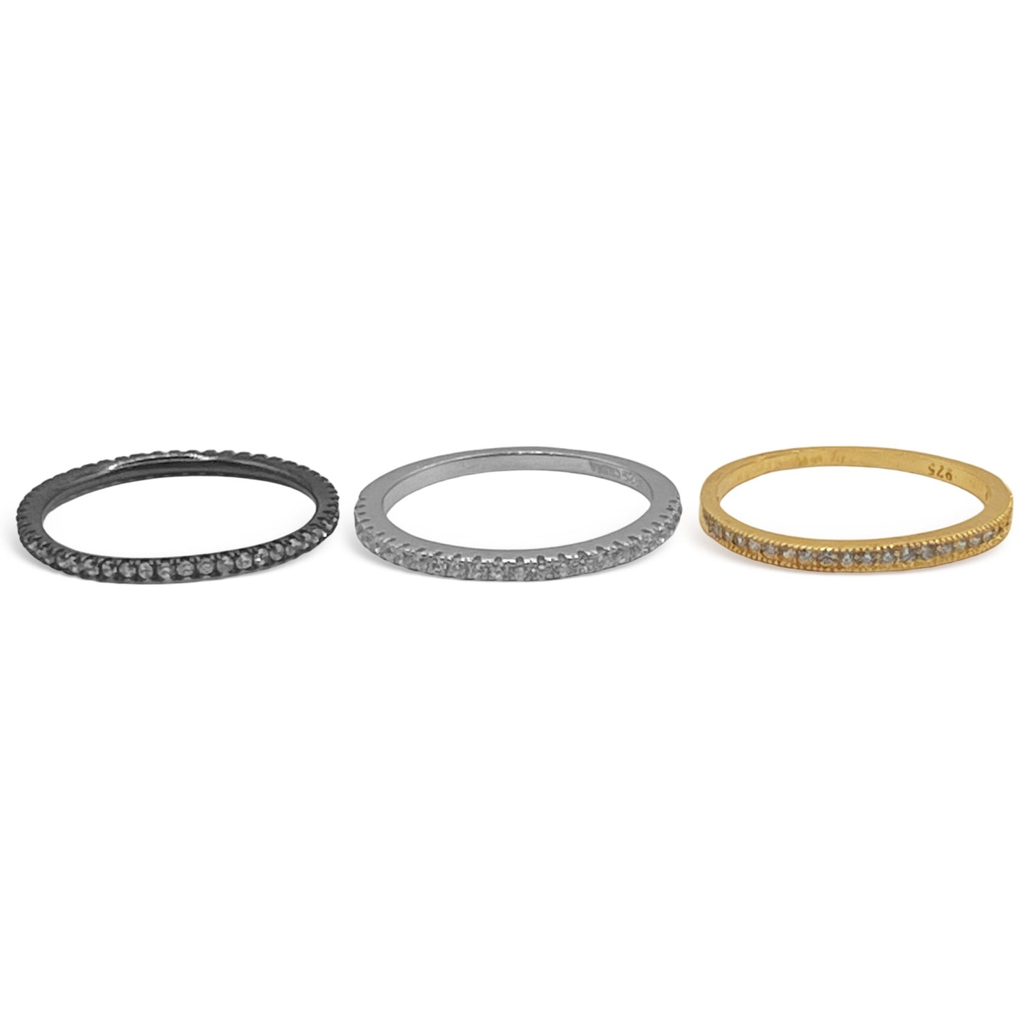 Sterling Silver 3 Band CZ Stackable Ring (Gold, Silver, Black) - Allyanna GiftsRINGS