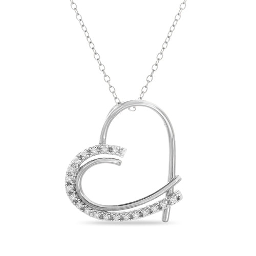 Sterling Silver 925 One Side Diamond Heart Necklace - Allyanna Gifts