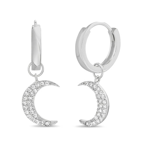 Sterling Silver CZ Crescent Moon Huggie Earrings - Allyanna GiftsEARRINGS