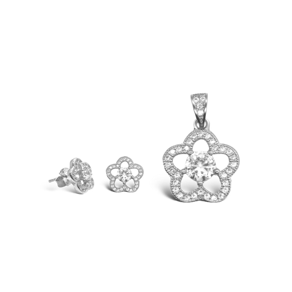 Sterling Silver CZ Flower Pendant/Earrings Set - Allyanna GiftsSETS
