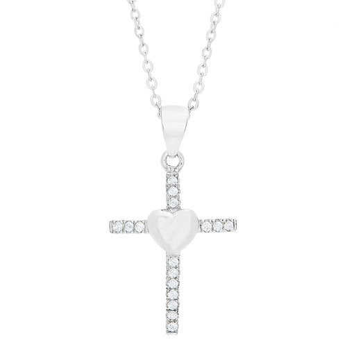 Sterling Silver CZ Heart Cross Necklace - Allyanna Gifts