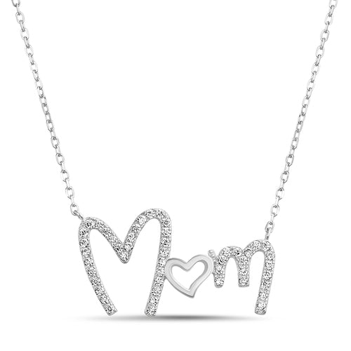 Sterling Silver CZ "MOM" Heart Necklace - Allyanna Gifts