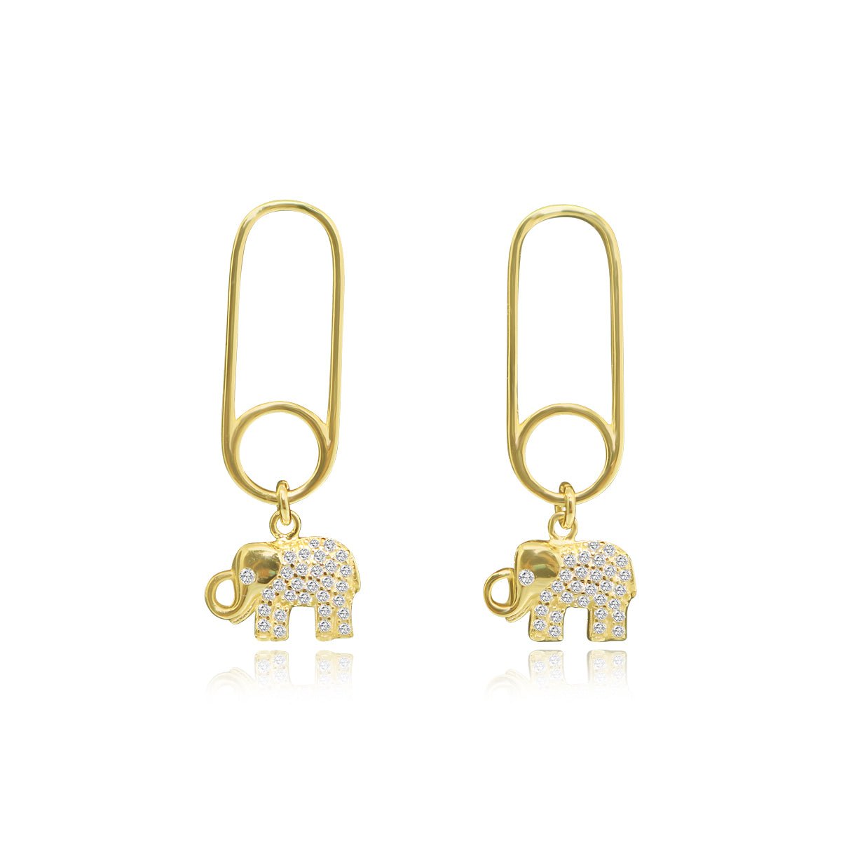 Sterling Silver CZ Paperclip W/ Elephant Dangle Stud Earrings - Allyanna GiftsEARRINGS