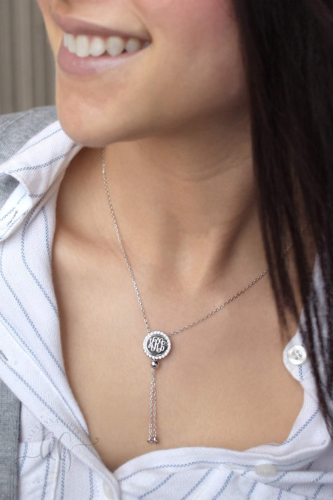 Sterling Silver CZ Tassel Necklace - Allyanna GiftsMONOGRAM + ENGRAVING