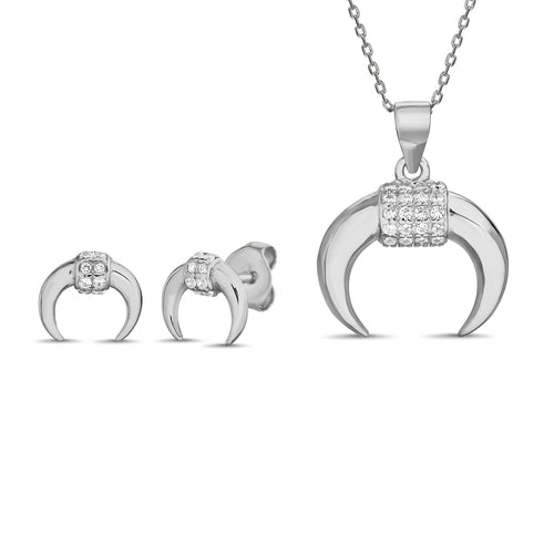 Sterling Silver CZ w/ Polished Horns Earrings & Pendant Set - Allyanna GiftsACCESSORIES