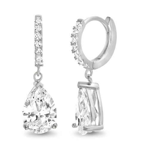 Sterling Silver Dangling CZ Teardrop Huggie Earrings - Allyanna Gifts