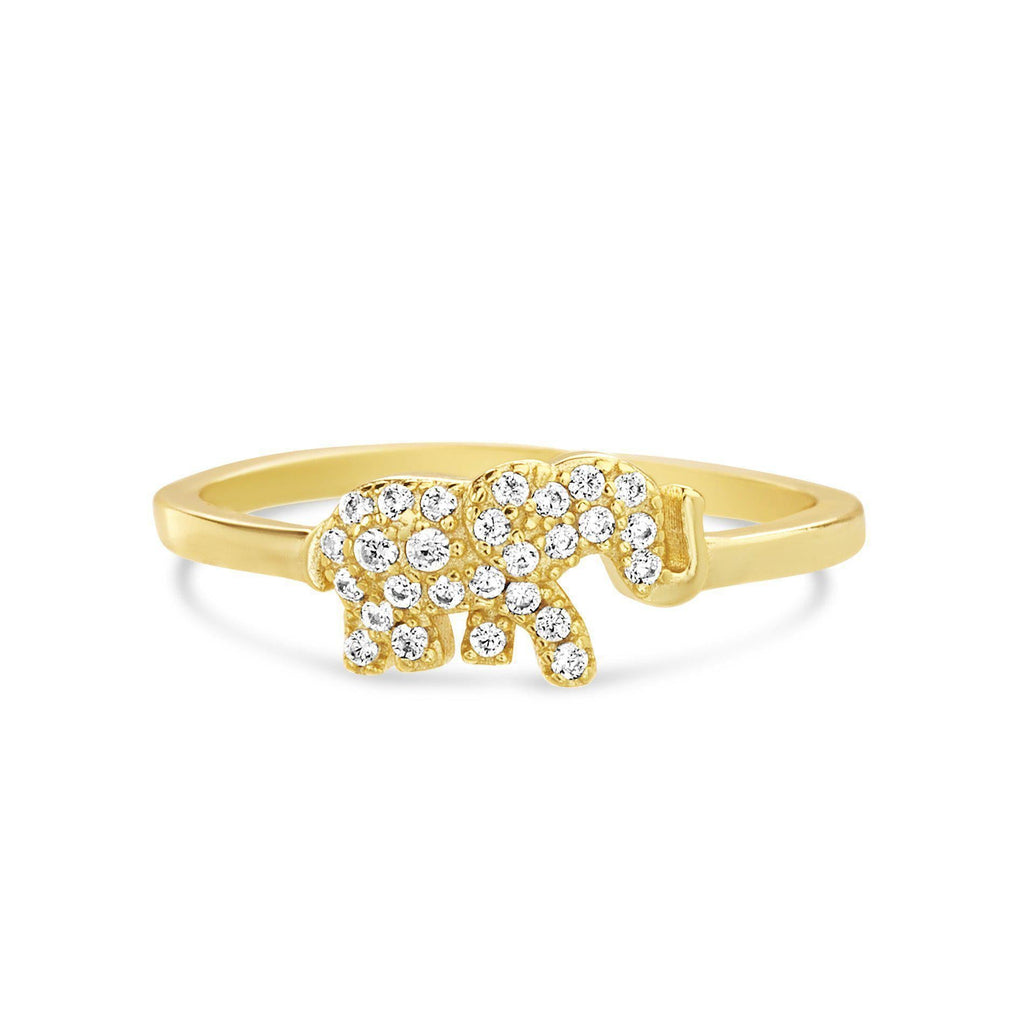 Sterling Silver Gold Pave CZ Elephant Ring - Allyanna GiftsRINGS