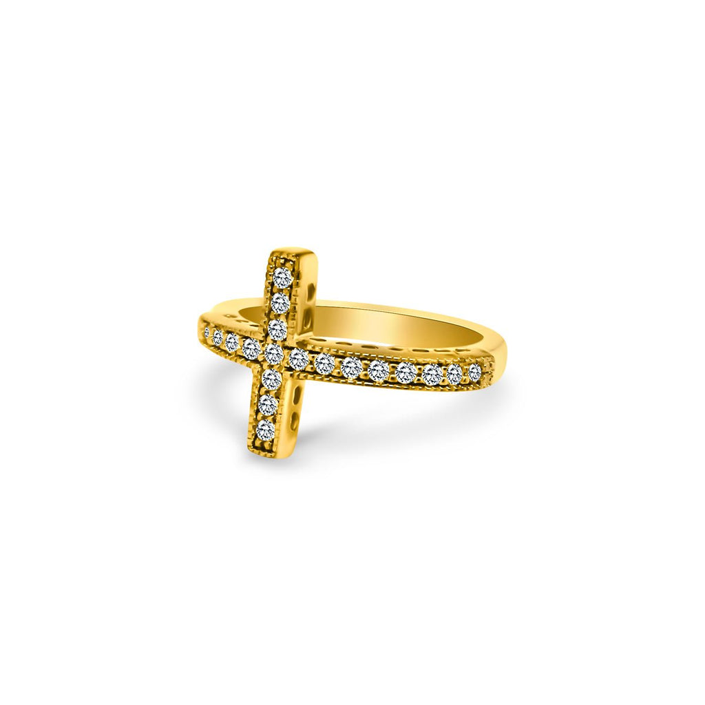 Sterling Silver Gold Plated Cross CZ Ring - Allyanna GiftsRINGS