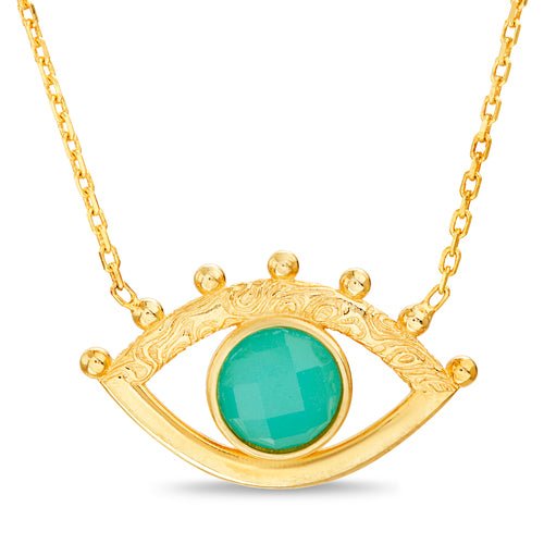 Sterling Silver Gold Plated Large Evil Eye Turquoise Center Necklace - Allyanna Gifts