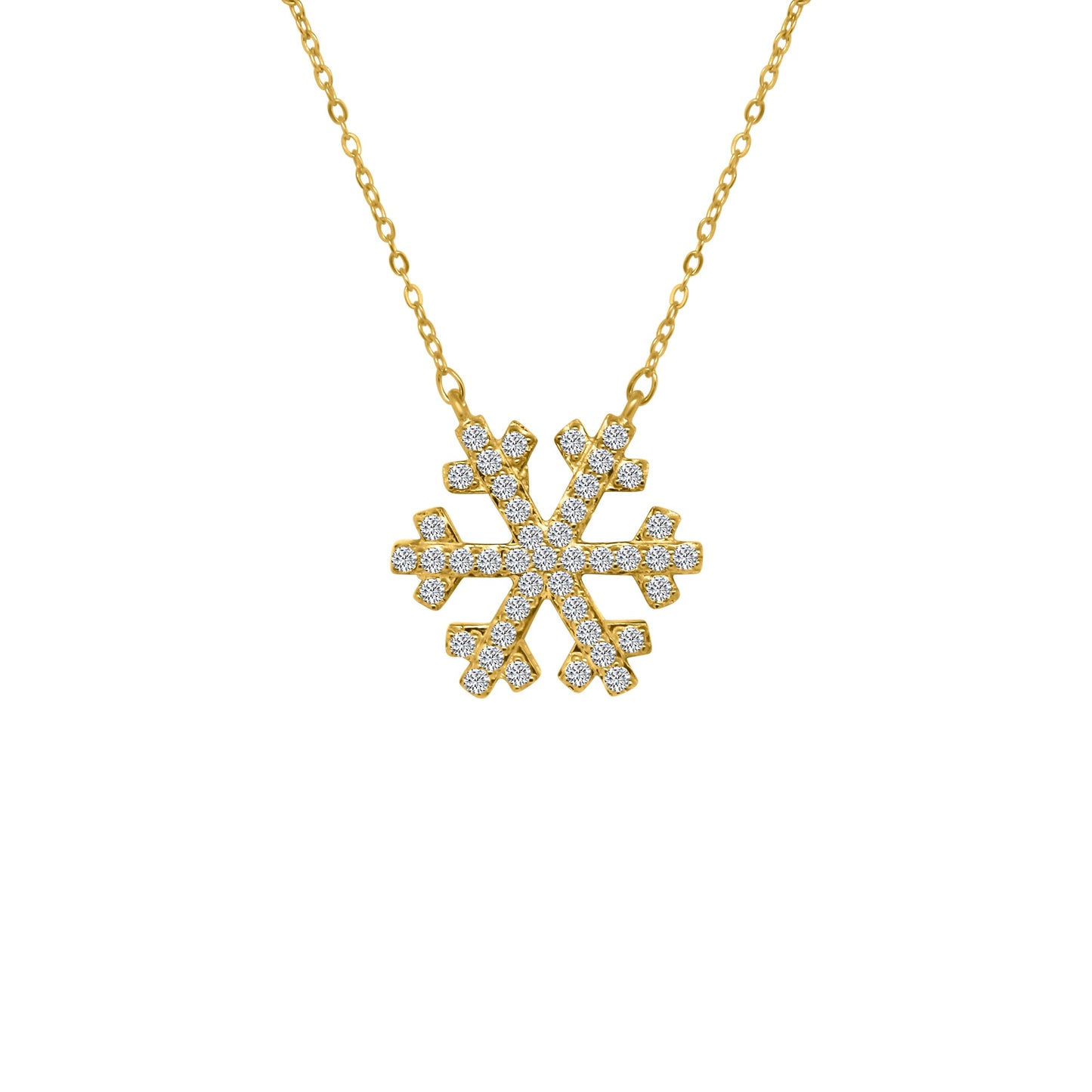 Sterling Silver Gold Plated Large Snowflake CZ Necklace - Allyanna Gifts