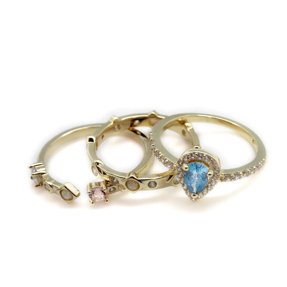 Sterling SIlver Gold Plated Opal and Gemstone 3pc Stacked Rings - Allyanna GiftsRINGS