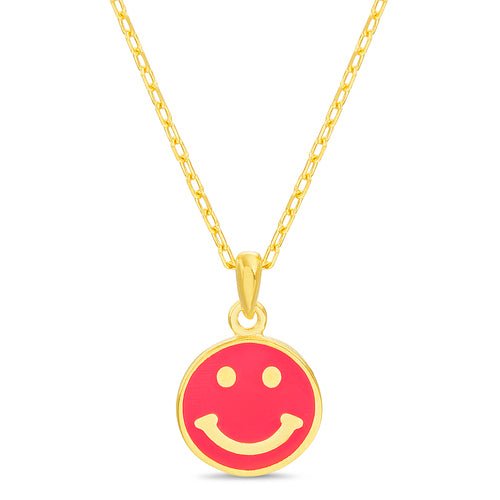 Sterling Silver Gold Plated Pink Enamel Smiley Face Necklace - Allyanna Gifts