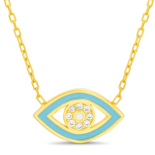 Sterling Silver Gold Plated Turquoise Enamel Evil Eye Necklace - Allyanna Gifts