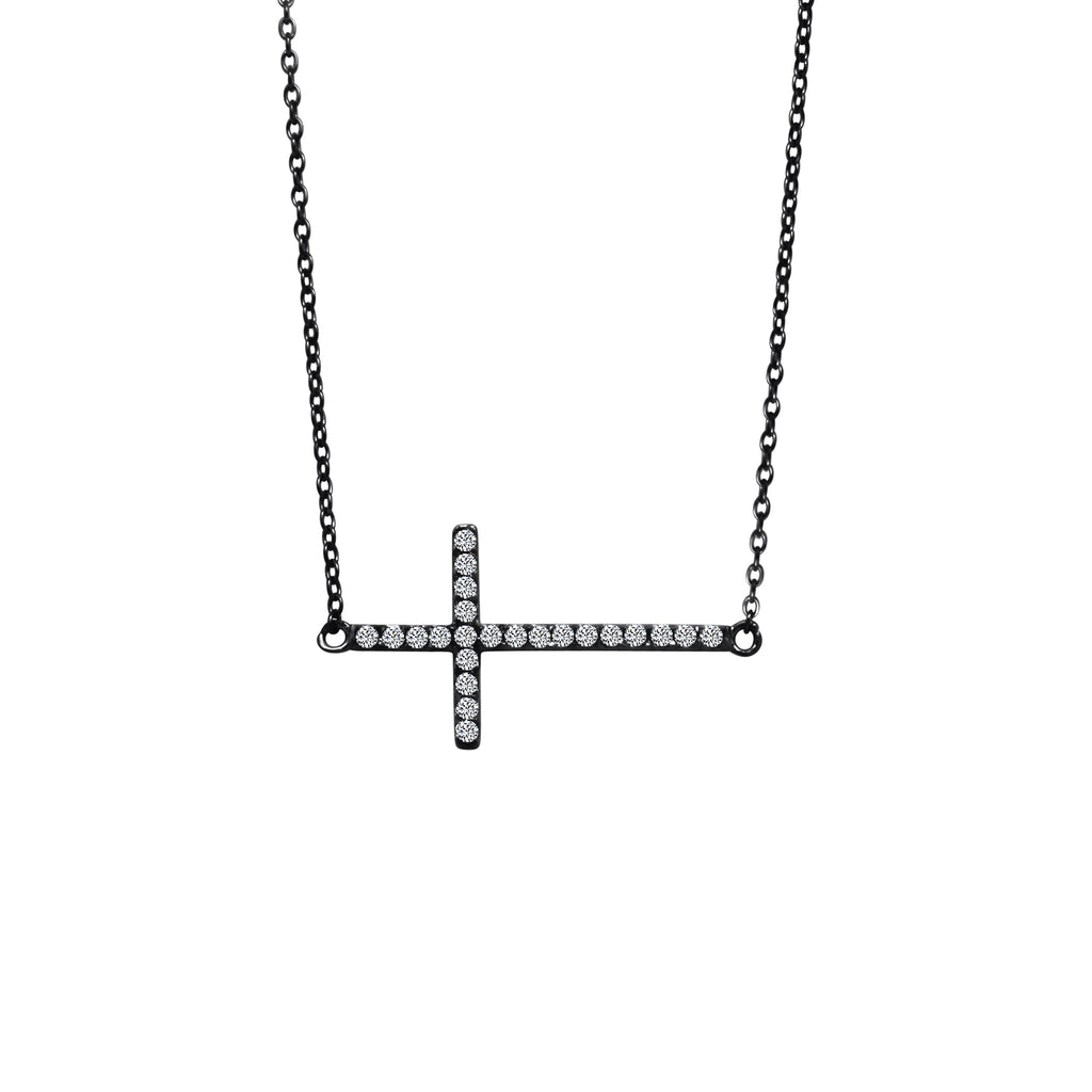 Sterling Silver Gun Metal Sideway Cross Necklace - Allyanna Gifts