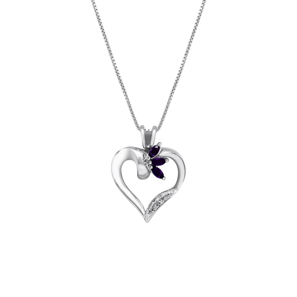 Sterling Silver Heart Purple Gem Stone Necklace - Allyanna Gifts