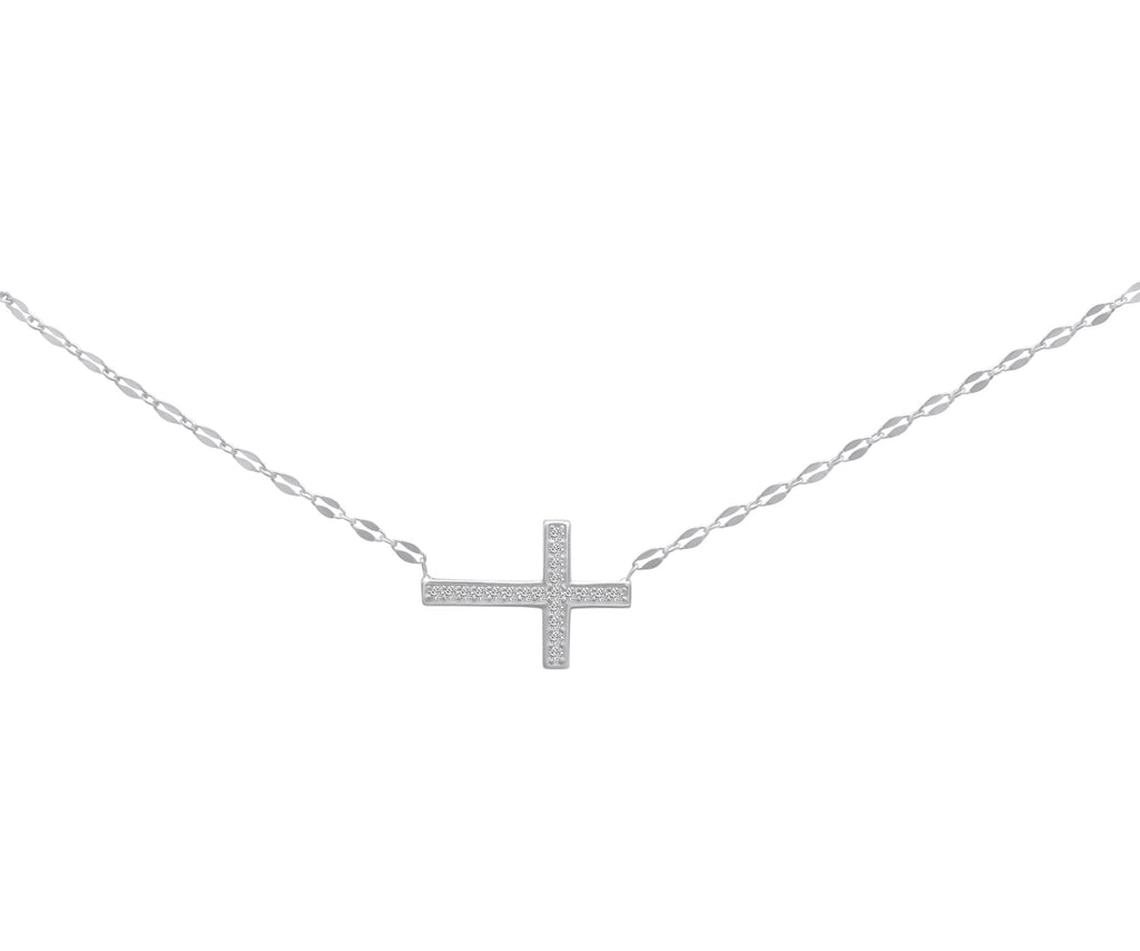 Sterling Silver Lana Chain Large CZ Cross Necklace - Allyanna Gifts