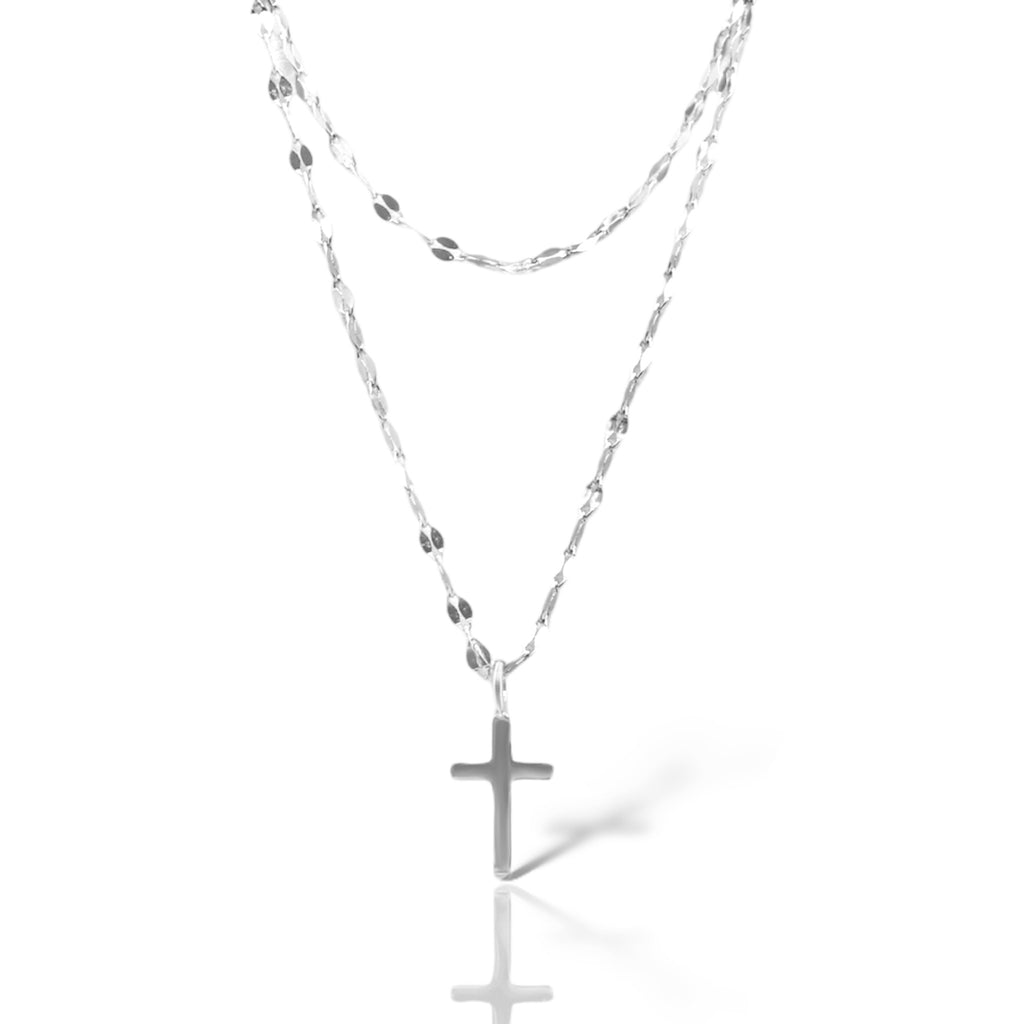 Sterling Silver Layered Lana Chain Solid Cross Necklace - Allyanna GiftsNECKLACE