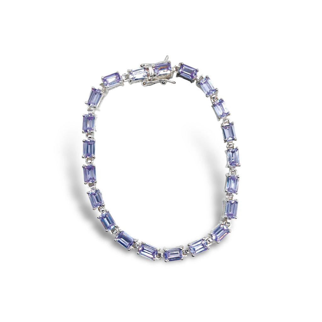 Sterling Silver Light Purple Rectangle CZ Link Bracelet - Allyanna GiftsBRACELETS