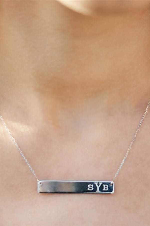Sterling Silver Long Bar Necklace - Allyanna GiftsMONOGRAM + ENGRAVING