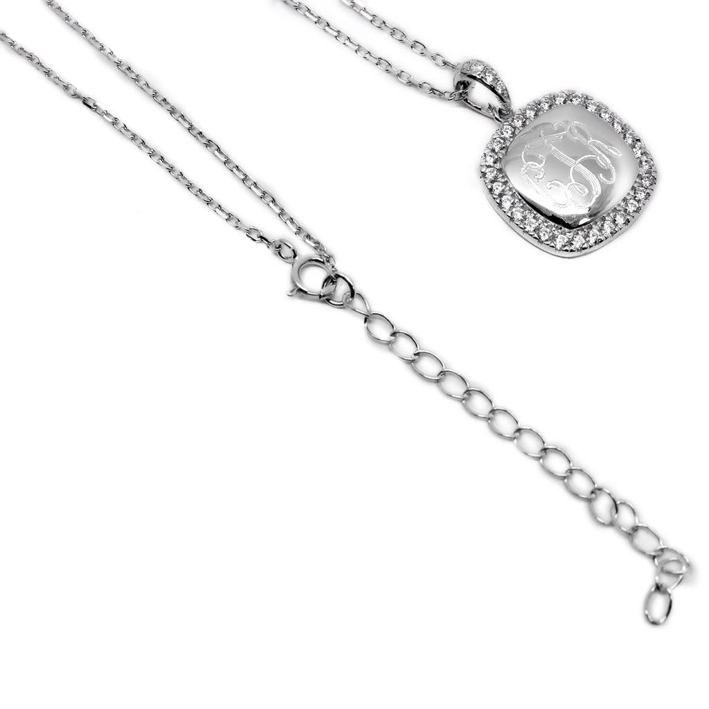 Sterling Silver Monogrammed Square CZ Necklace - Allyanna GiftsMONOGRAM + ENGRAVING