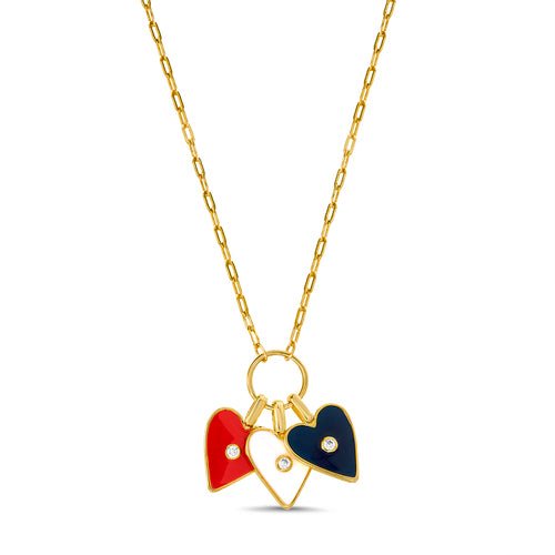 Sterling Silver Multi Color Enamel Heart Trio Necklace - Allyanna Gifts