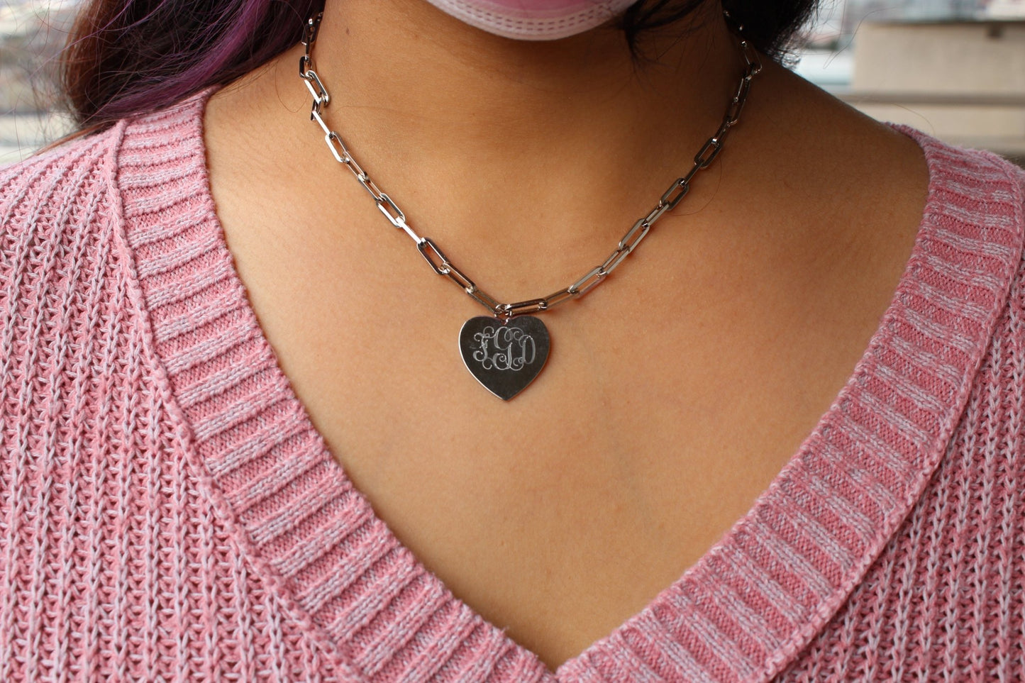 Sterling Silver Paper Clip Chain W/ Engravable Heart Plate (16in) - Allyanna GiftsNECKLACE