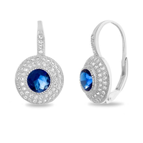 Sterling Silver Pave CZ Blue Center Stone Huggie Earrings - Allyanna Gifts